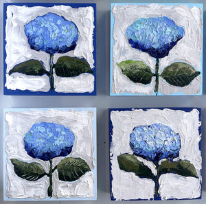 New Bloom 10 - 8x8" Hydrangea - Sky Blue - Acrylic Painting on Panel