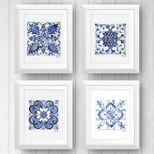 Portugese azulejo tile art print set | Blue and White