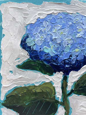 New Bloom 1 - 8x8" Hydrangea - Teal - Acrylic Painting on Panel