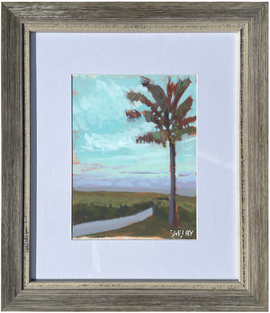 Just Past the Palm - Vertical Painting on Paper - Framed to Order