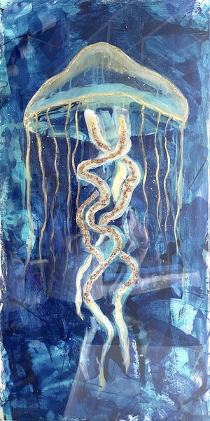 Party Jellyfish - 18x36" Vertical Painting with Resin Layers