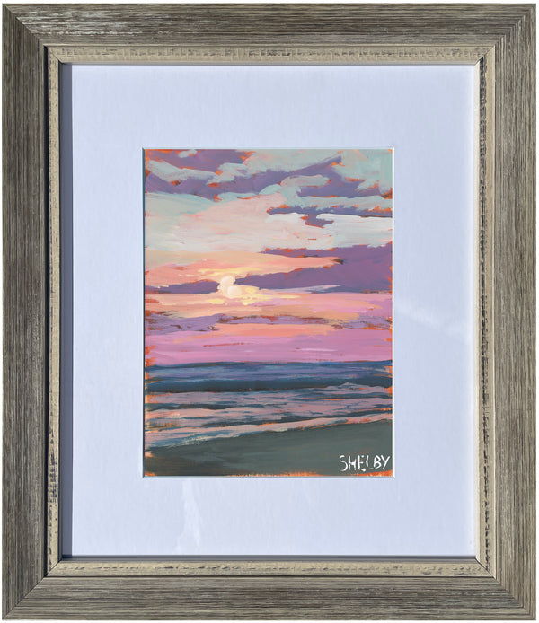 Sunset Beach - Vertical Painting on Paper - Framed to Order