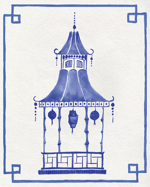 Blue and White Pagoda Unframed | Fine Art Prints
