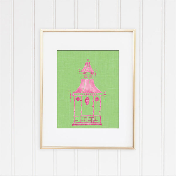 Pink and Green Pagoda Framed | Fine Art Print