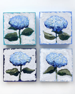 New Bloom 1 - 8x8" Hydrangea - Teal - Acrylic Painting on Panel