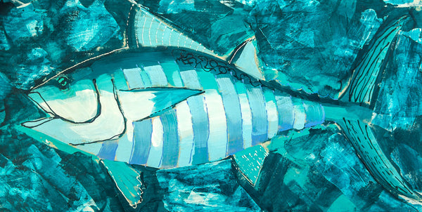 6x12" Fish 2022 no. 8 - Bonito - Acrylic Painting on Panel