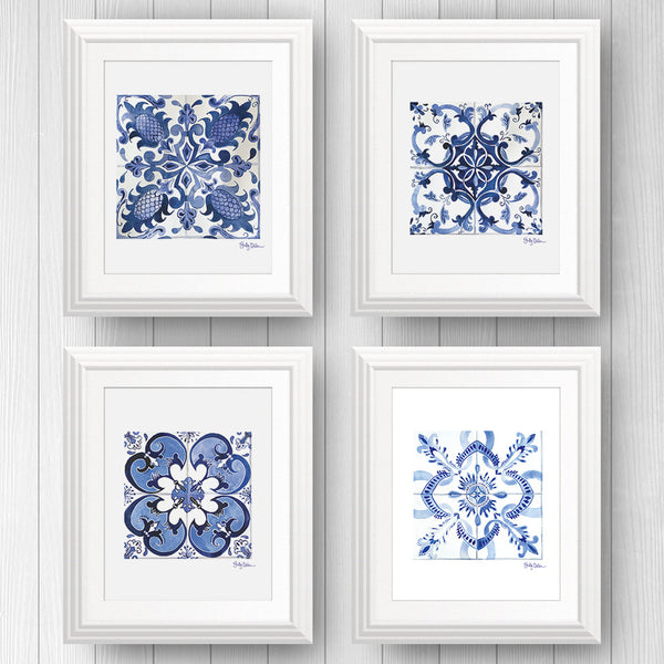 Portugese azulejo tile art print set | Blue and White