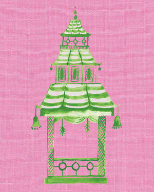 Green and Pink Pagoda Prints - Set of 4