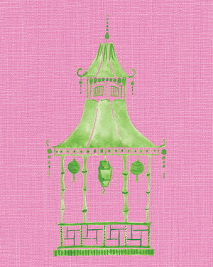 Green and Pink Pagoda Prints - Set of 4