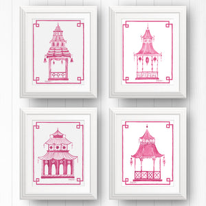 Pink Pagoda Prints - Set of 4