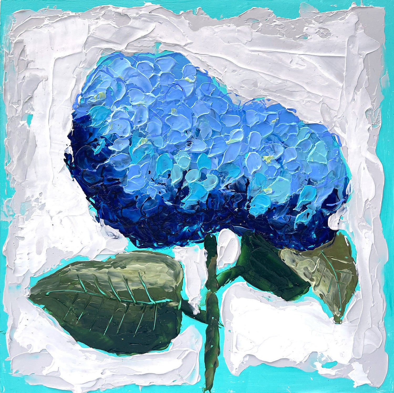 New Bloom 5 - 8x8 Hydrangea - Turquoise - Acrylic Painting on Panel
