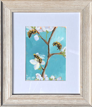 Bees and Blossoms - Vertical Painting on Paper - Framed to Order