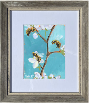 Bees and Blossoms - Vertical Painting on Paper - Framed to Order