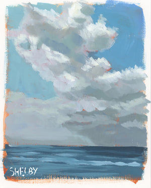 Clouds Over the Bay - Vertical Painting on Paper - Framed to Order