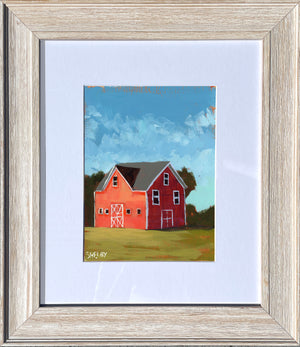 Golden Hour Barn - Vertical Painting on Paper - Framed to Order
