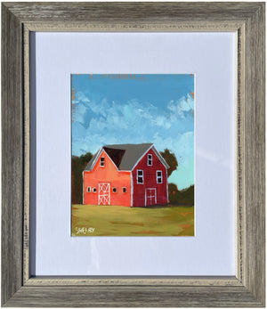 Golden Hour Barn - Vertical Painting on Paper - Framed to Order