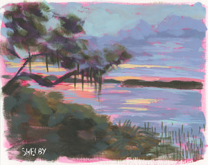 Hilton Head Sunset - Horizontal Painting on Paper - Framed to Order