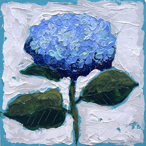 New Bloom 1 - 8x8" Hydrangea - Teal - Acrylic Painting on Panel