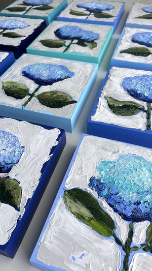New Bloom 6 - 8x8" Hydrangea - Azure - Acrylic Painting on Panel