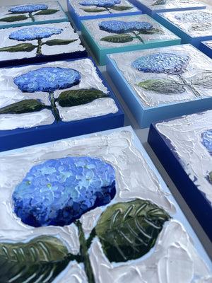 New Bloom 7 - 8x8" Hydrangea - Royal - Acrylic Painting on Panel