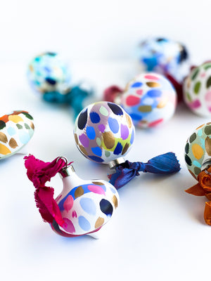 Set of 4 retro hand painted ceramic ornaments