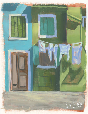 Italian Street Scene - Vertical Painting on Paper - Framed to Order