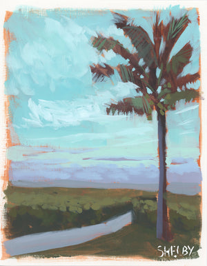 Just Past the Palm - Vertical Painting on Paper - Framed to Order