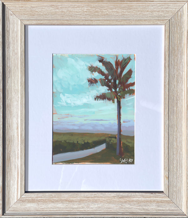 Just Past the Palm - Vertical Painting on Paper - Framed to Order