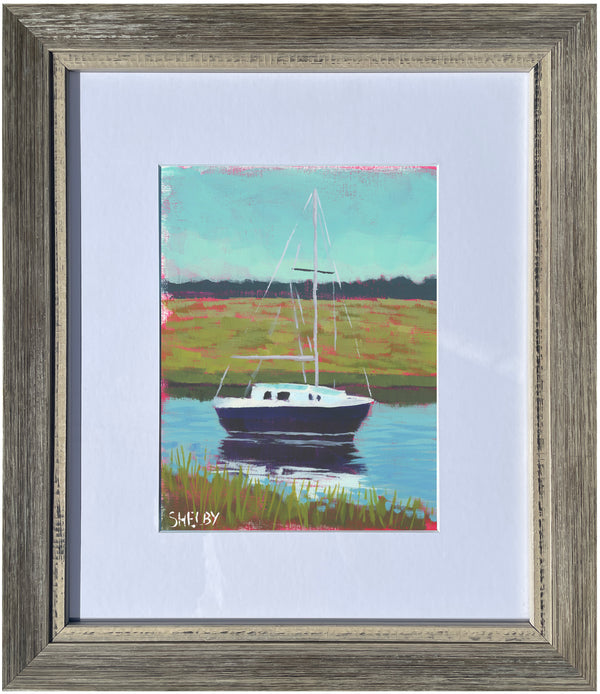 Lone Sailor - Vertical Painting on Paper - Framed to Order