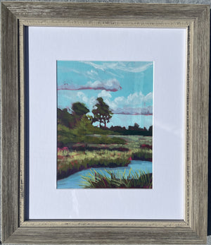 Meandering Marsh - Vertical Painting on Paper - Classic Pewter Frame