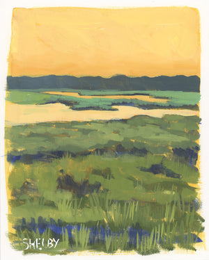 Morning Sun on the Marsh - Vertical Painting on Paper - Framed to Order