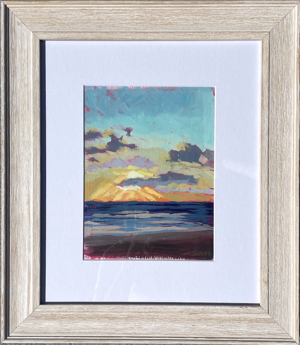New Year's Day - Vertical Painting on Paper - Coastal Wood Frame