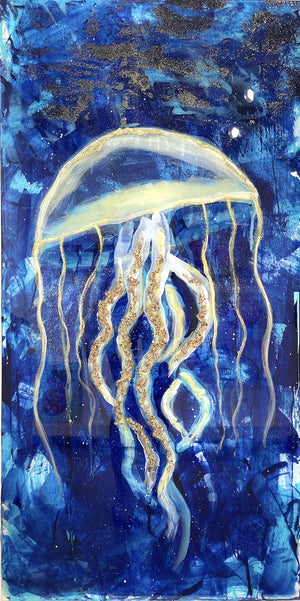 Party Jellyfish - 18x36" Vertical Painting with Resin Layers