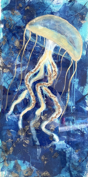 Party Jellyfish - 18x36" Vertical Painting with Resin Layers