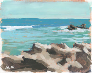 Rocky Coast - Horizontal Painting on Paper - Framed to Order