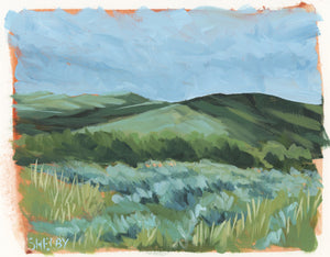 Rolling Hills - Horizontal Painting on Paper - Framed to Order