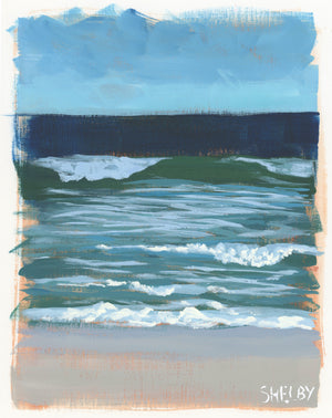 Rolling Waves - Vertical Painting on Paper - Framed to Order