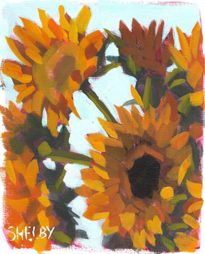 Sunflowers - Vertical Painting on Paper - Framed to Order