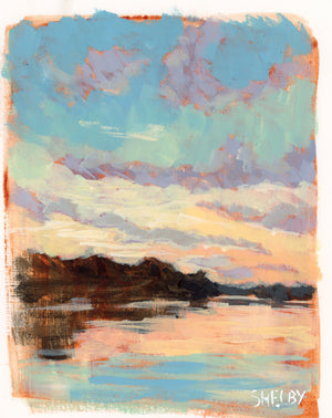 Sunrise Reflections - Vertical Painting on Paper - Framed to Order