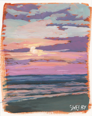 Sunset Beach - Vertical Painting on Paper - Framed to Order