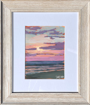 Sunset Beach - Vertical Painting on Paper - Framed to Order