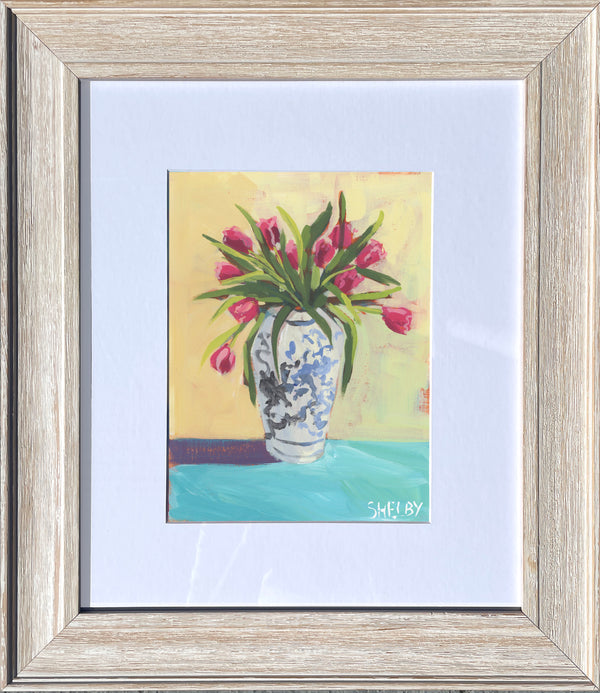 Tulip Bouquet- Vertical Painting on Paper - Framed to Order