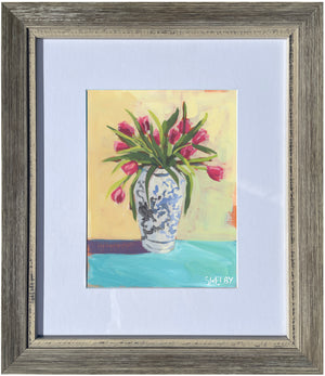 Tulip Bouquet- Vertical Painting on Paper - Framed to Order