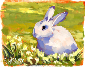 Year-Round Bunny - Horizontal Painting on Paper - Framed to Order