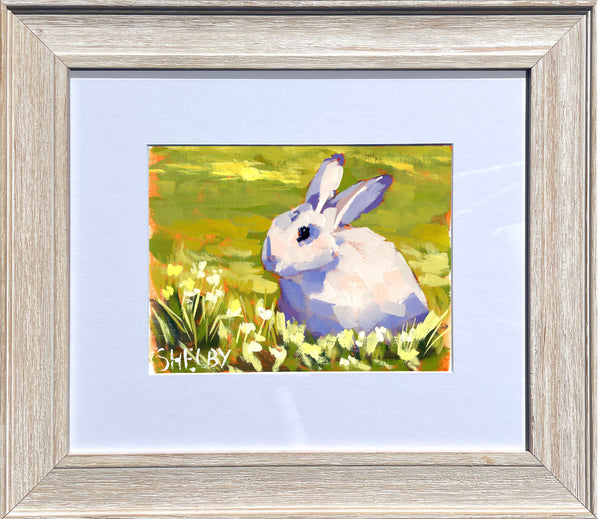 Year-Round Bunny - Horizontal Painting on Paper - Framed to Order