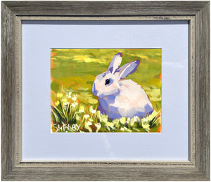 Year-Round Bunny - Horizontal Painting on Paper - Framed to Order