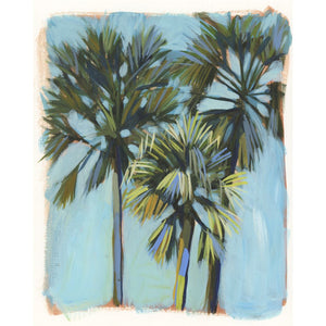 Blue Palms - Vertical Painting on Paper - Framed to Order