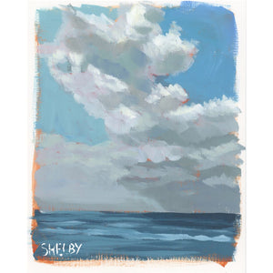 Clouds Over the Bay - Vertical Painting on Paper - Framed to Order