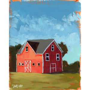 Golden Hour Barn - Vertical Painting on Paper - Framed to Order