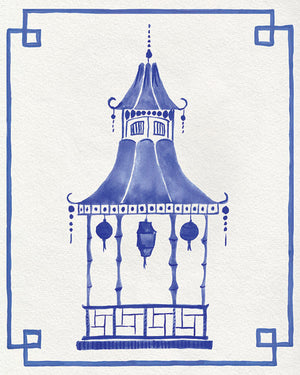 Blue and White Pagoda Unframed | Fine Art Prints